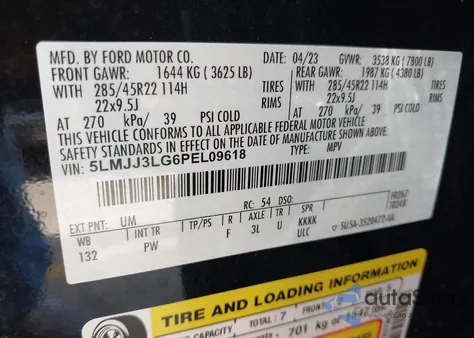 2023 Lincoln Navigator Reserve L из США, поврежденный, VIN 5LMJJ3LG6PEL09618